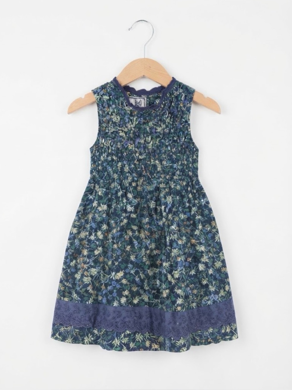 April Cornell Vintage Floral Smocked Dress Size 2 Blue Cotton Cottage